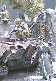 A rear view of the figurines on the deck of the Panther. Note the bashed in rear bin. This was built of lead foil with a couple of Aber latches