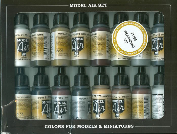 Acrylicos Vallejo Model Air Paint Set - 16 bottle Weathering Kit